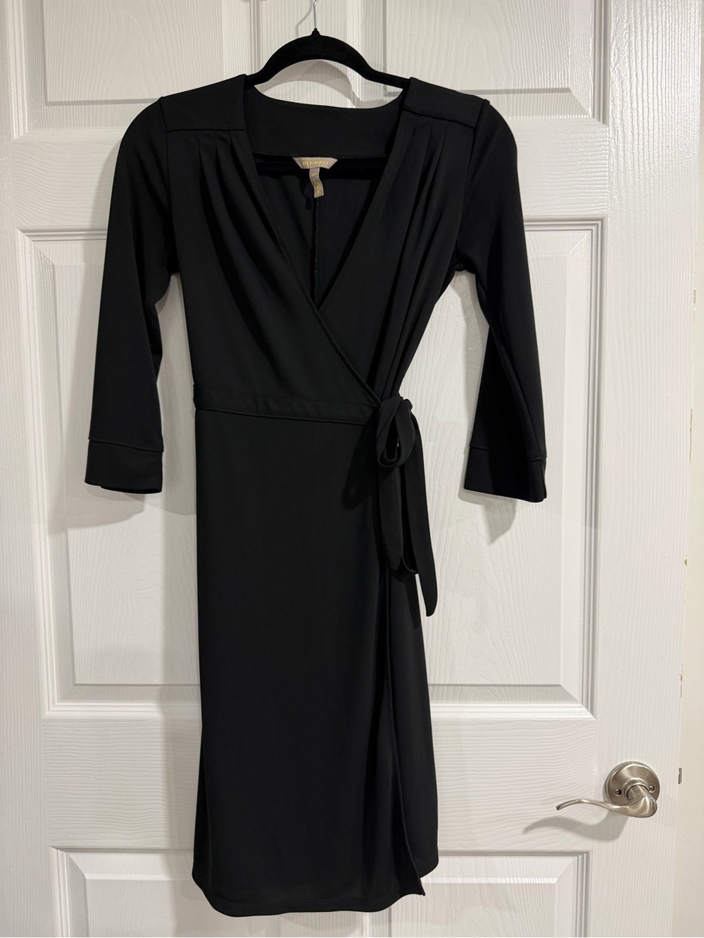 Old Navy Black Wrap Midi Dress with Tie Waist